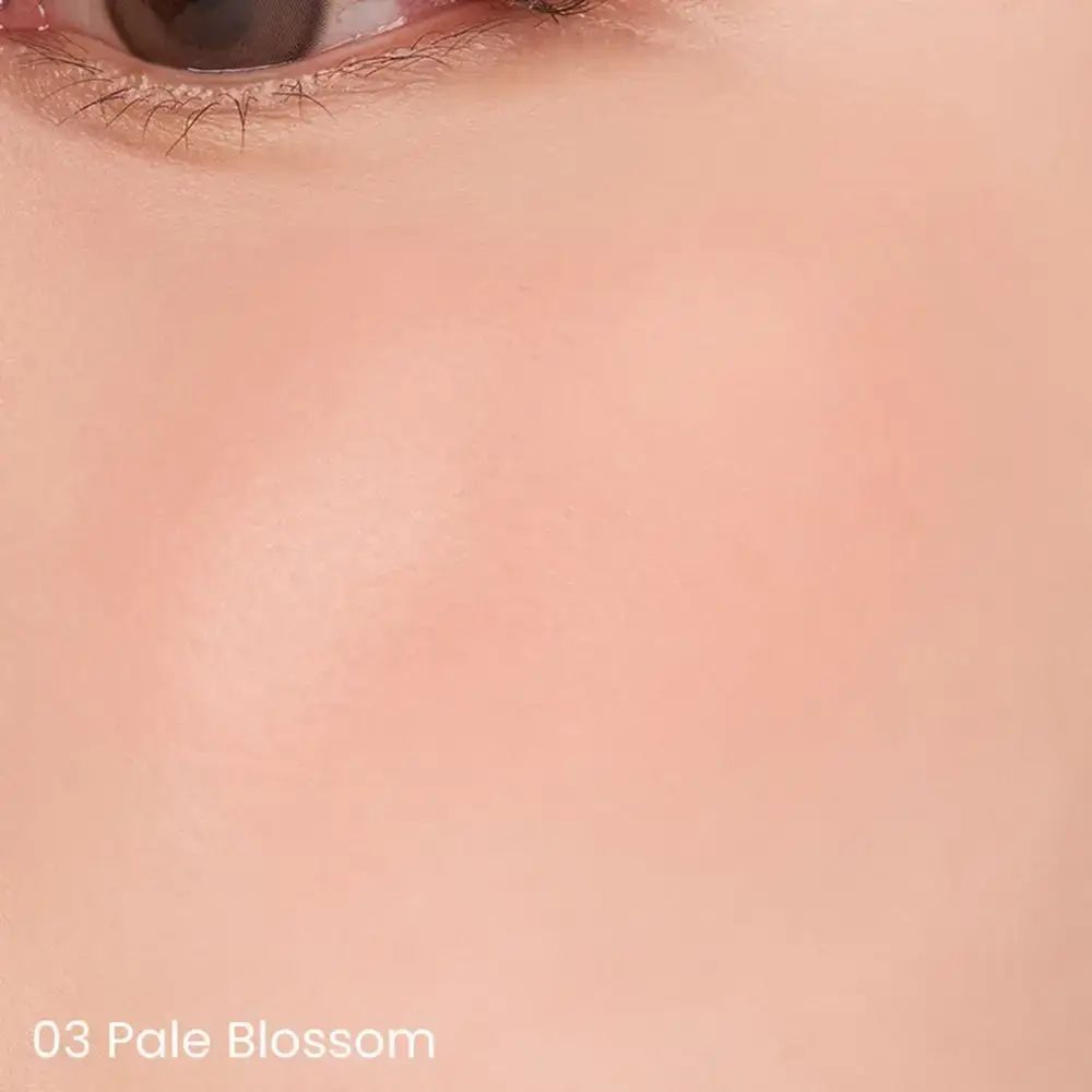 Pelle con applicazione di fard. Tonalità 03 Pale Blossom. Testo sottostante: 03 Pale Blossom.