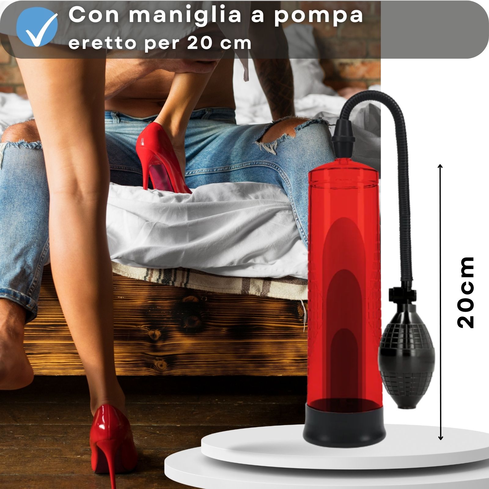 Immagine prodotto con testo: Con maniglia a pompa eretto per 20 cm. Donna e uomo.