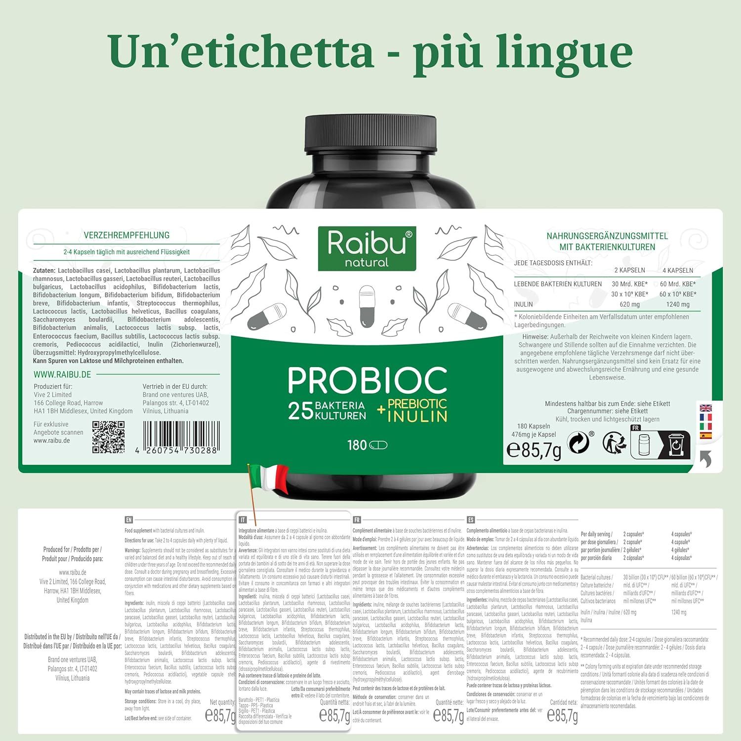 Probiotici Fermenti Lattici 25 Ceppi + Inulina - RAIBU