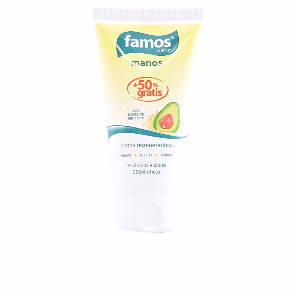 Tubo di crema con nome del prodotto e illustrazione di avocado. Testo: crema regeneradora, resultados visibles, 100% eficaz.