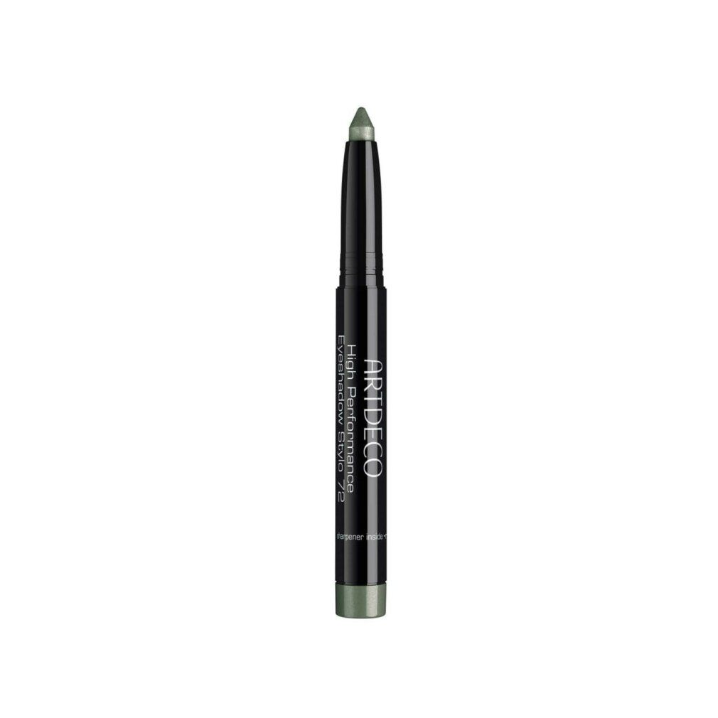 Artdeco High Performance Eyeshadow Stylo 72. Matita verde con astuccio nero. Nome del prodotto e marchio visibili.