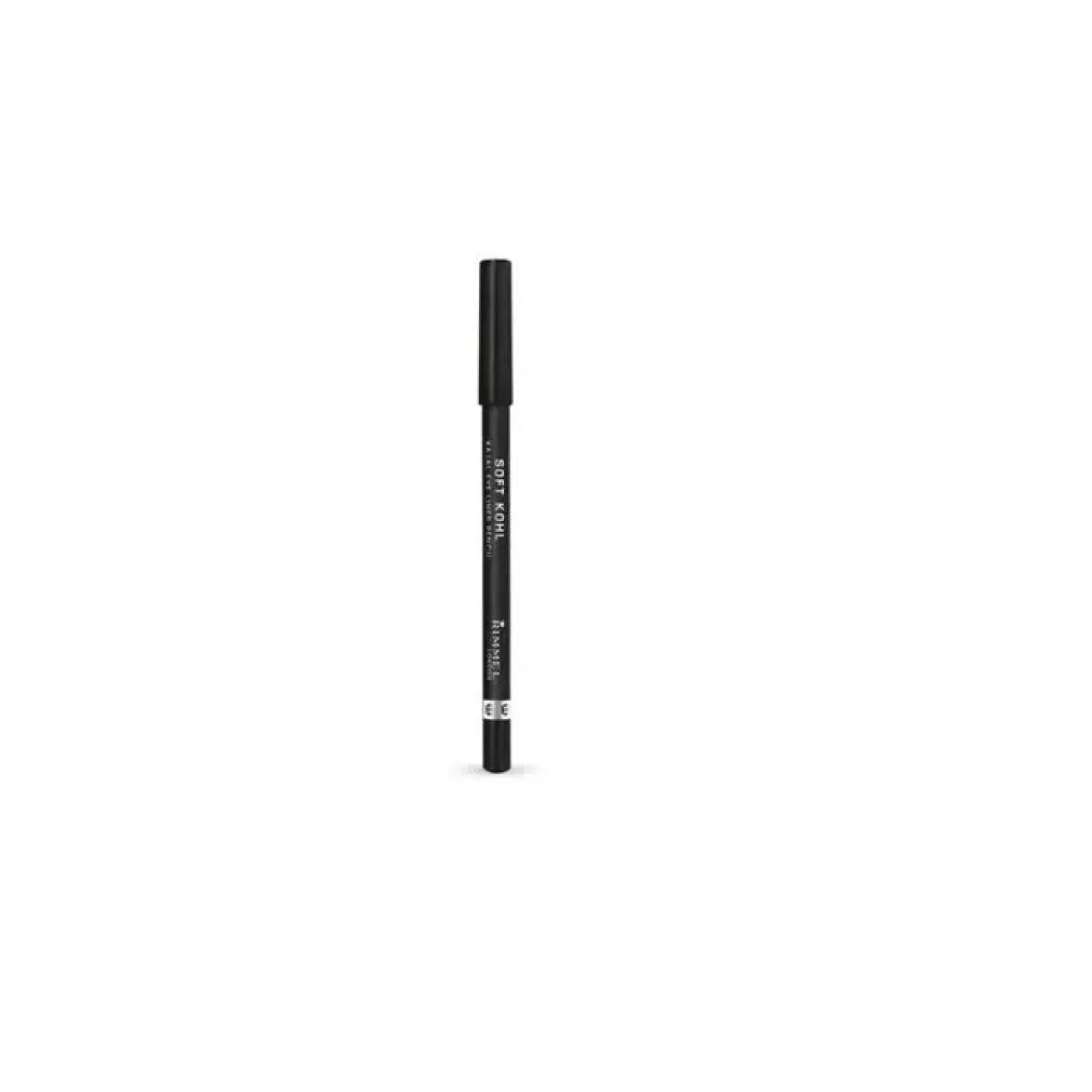 Matita kajal nera con cappuccio. Scritta: Soft Khol Kajal Eye Liner Pencil. Marchio: Rimmel London.