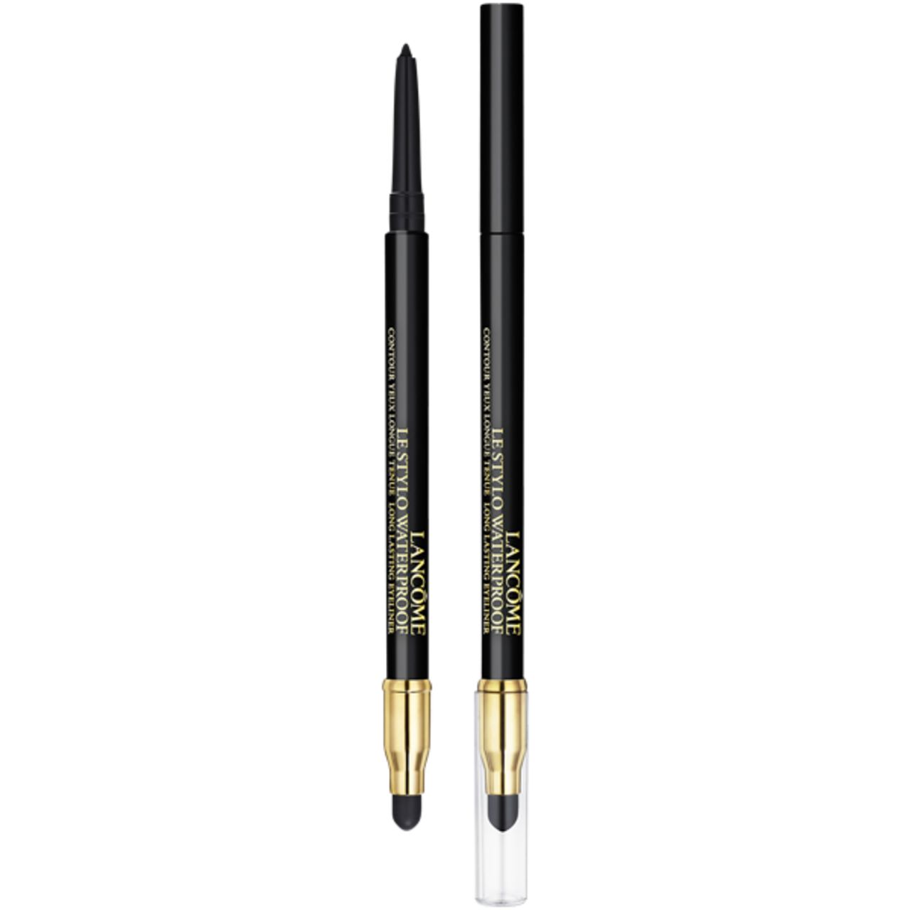 Eyeliner Lancôme Le Stylo Waterproof 02 - Nero Intenso. Matita nera con dettagli dorati e cappuccio.