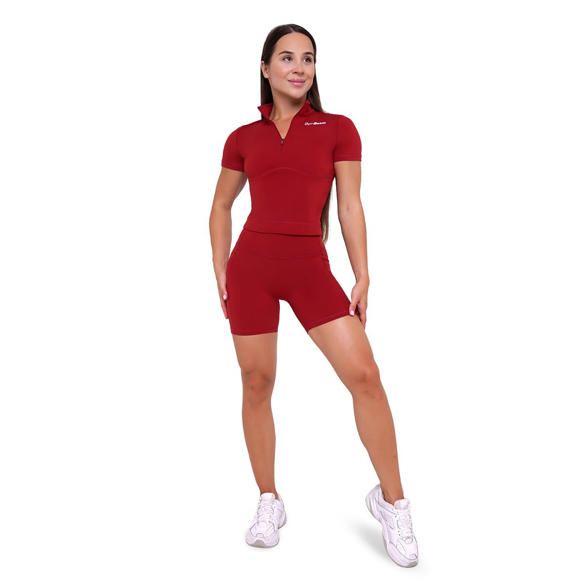 GymBeam T-shirt donna cropped Ignite rosso scuro a manica corta