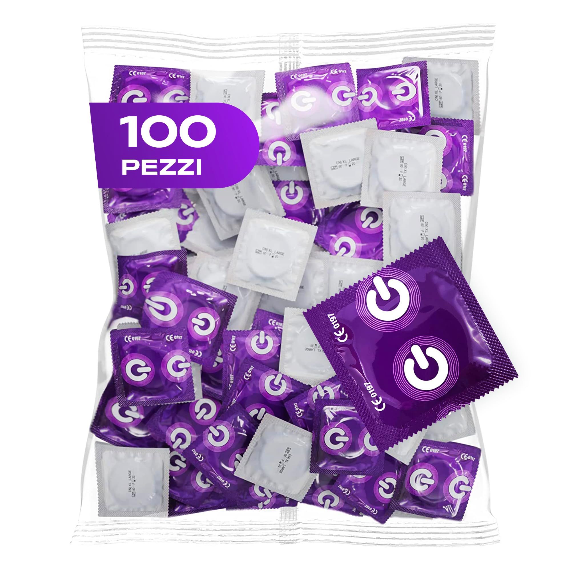 Preservativi ON): Disponibili confezioni da 100 e 200 pezzi. Vegano.