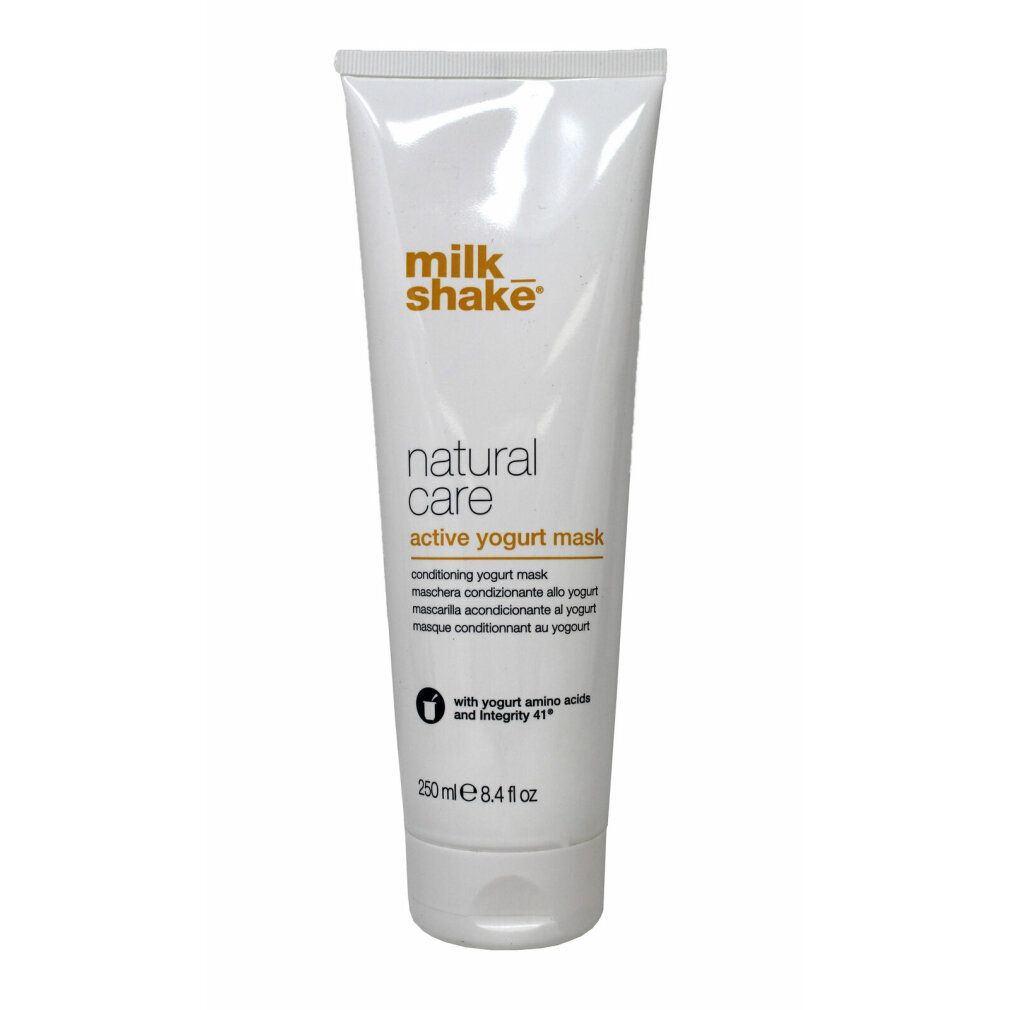 Tubo bianco con scritta Milk_Shake, Natural Care Active Yogurt Mask. Contiene 250 ml.