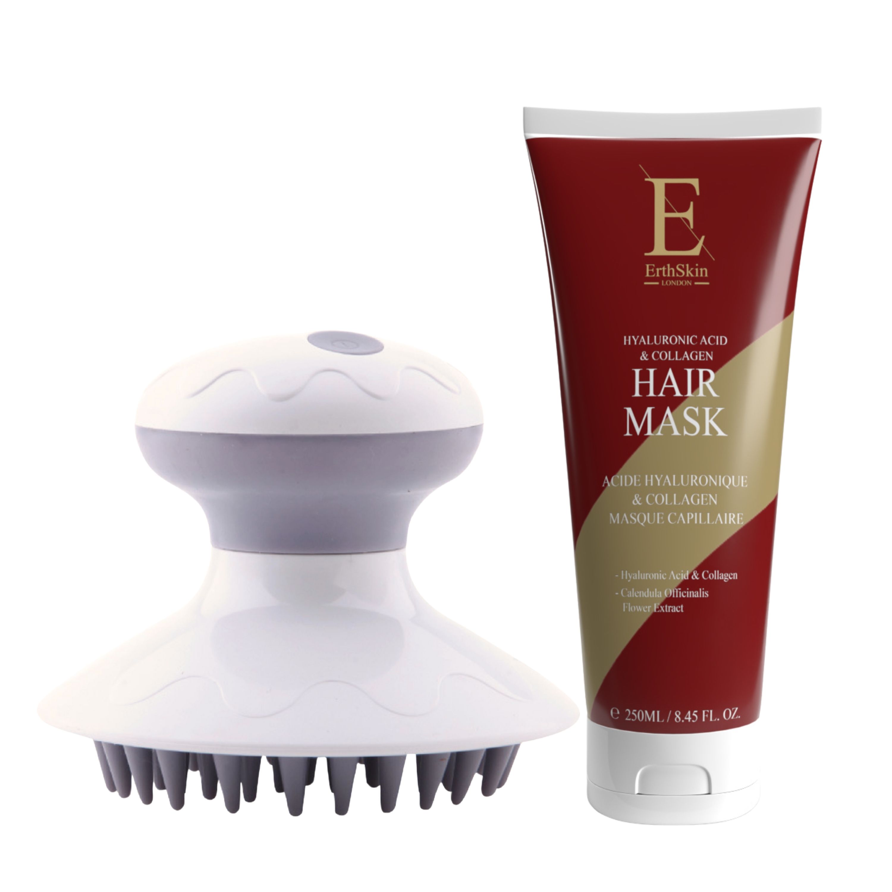 Maschera per capelli e massaggiatore per cuoio capelluto.