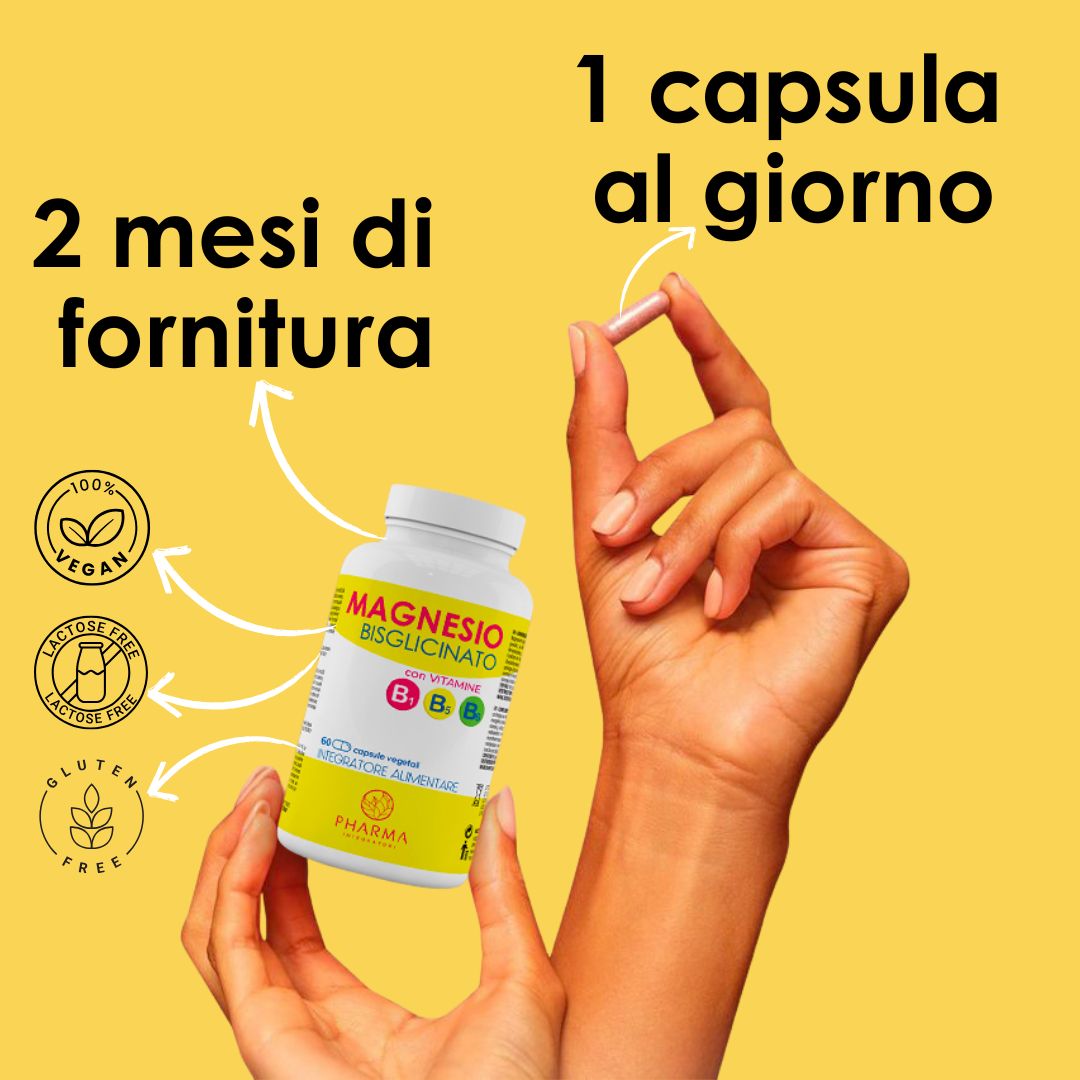 PHARMA INTEGRATORI Integratore Magnesio Bisglicinato con vitamina B6, vitamina B1, vitamina B5