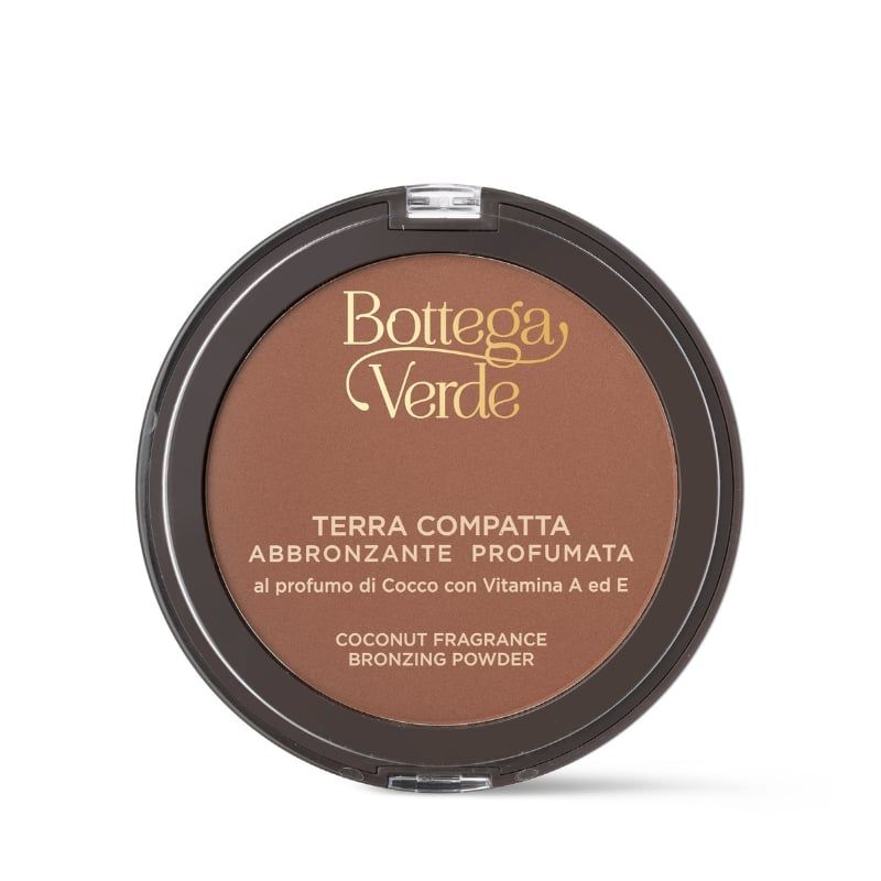 Terra compatta Bottega Verde profumata al cocco con Vitamina A ed E.