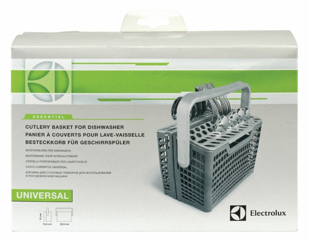 Cestello posate grigio per lavastoviglie. Con manico e supporto posate. Marchio Electrolux.