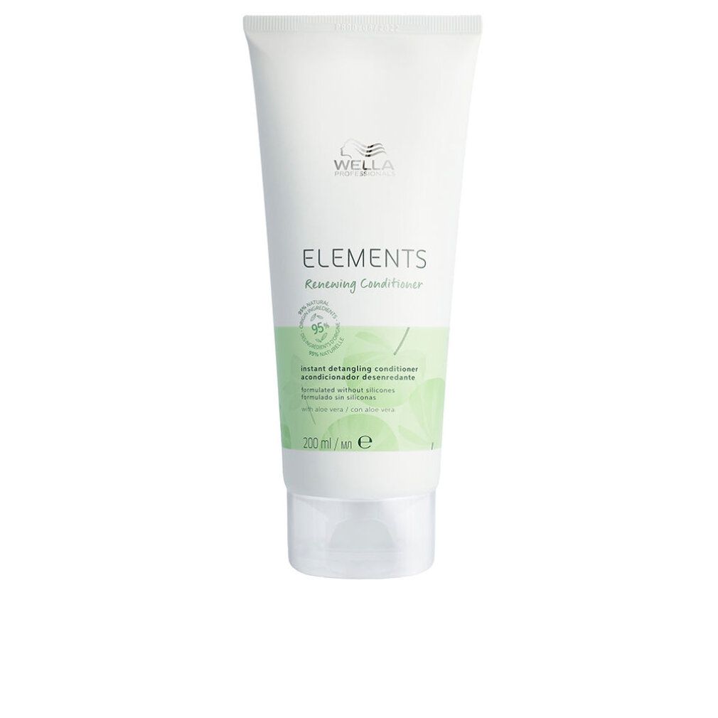 Tubo bianco di Wella Elements Renewing Conditioner. Etichetta verde e bianca con informazioni. 200 ml.
