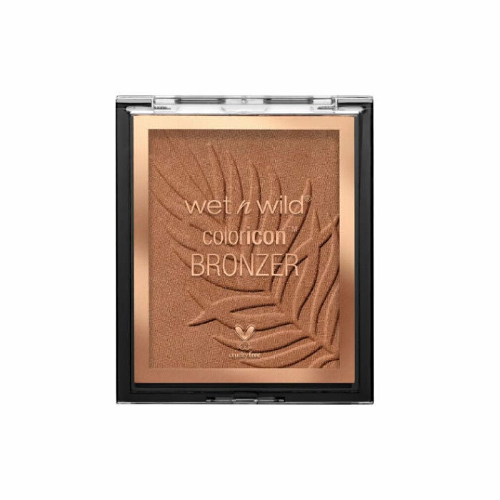 Bronzer compatto quadrato. Scritte: Wet n Wild, coloricon, Bronzer, Cruelty Free. Motivo a foglia.