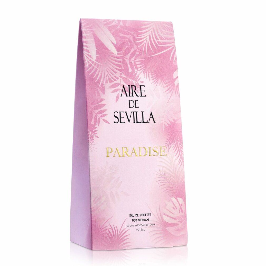 Confezione rosa con scritta: Aire de Sevilla Paradise. Eau de Toilette. Motivo floreale.