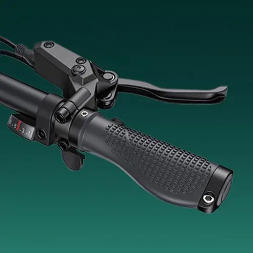 Manubrio bici con leva freno e impugnatura. Impugnature nere con motivo strutturato.