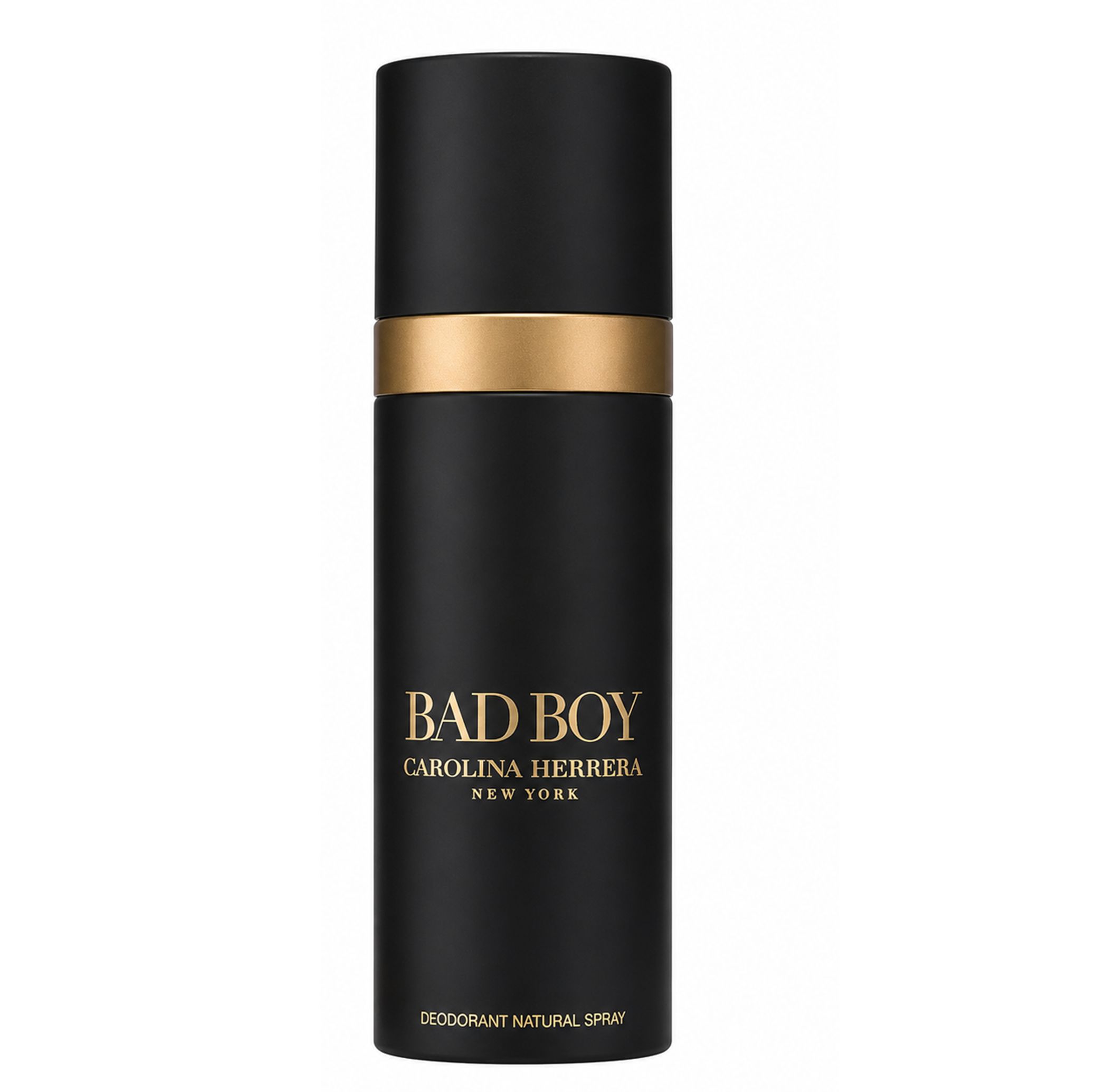 Flacone spray deodorante nero con fascia dorata e logo "Bad Boy".