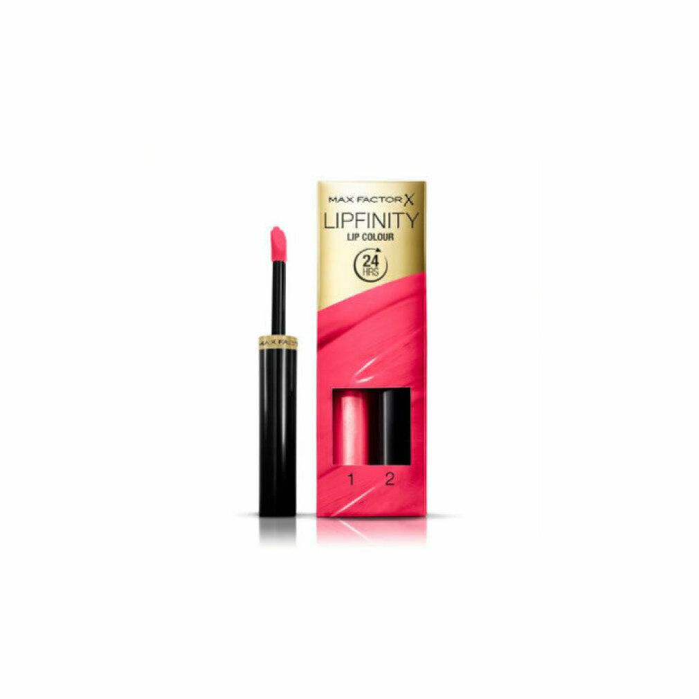 Confezione Max Factor Lipfinity Lipcolour con prodotto per le labbra aperto. Scritta: 24 hrs.