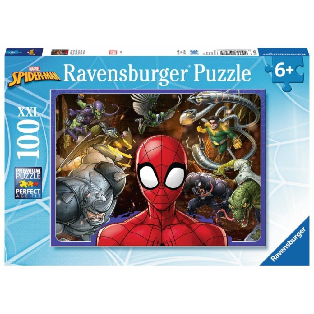 Puzzle Ravensburger Spiderman. 100 pezzi XXL. Confezione con Spiderman e nemici. Età: 6+