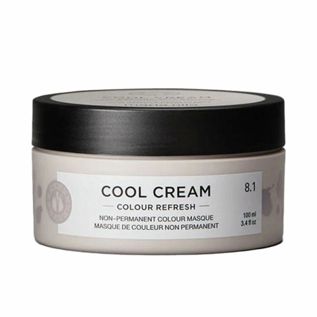 Maschera crema beige con coperchio nero. Scritta: COOL CREAM, COLOUR REFRESH, 8.1, MASQUE DE COULEUR NON PERMANENT. 100 ml.