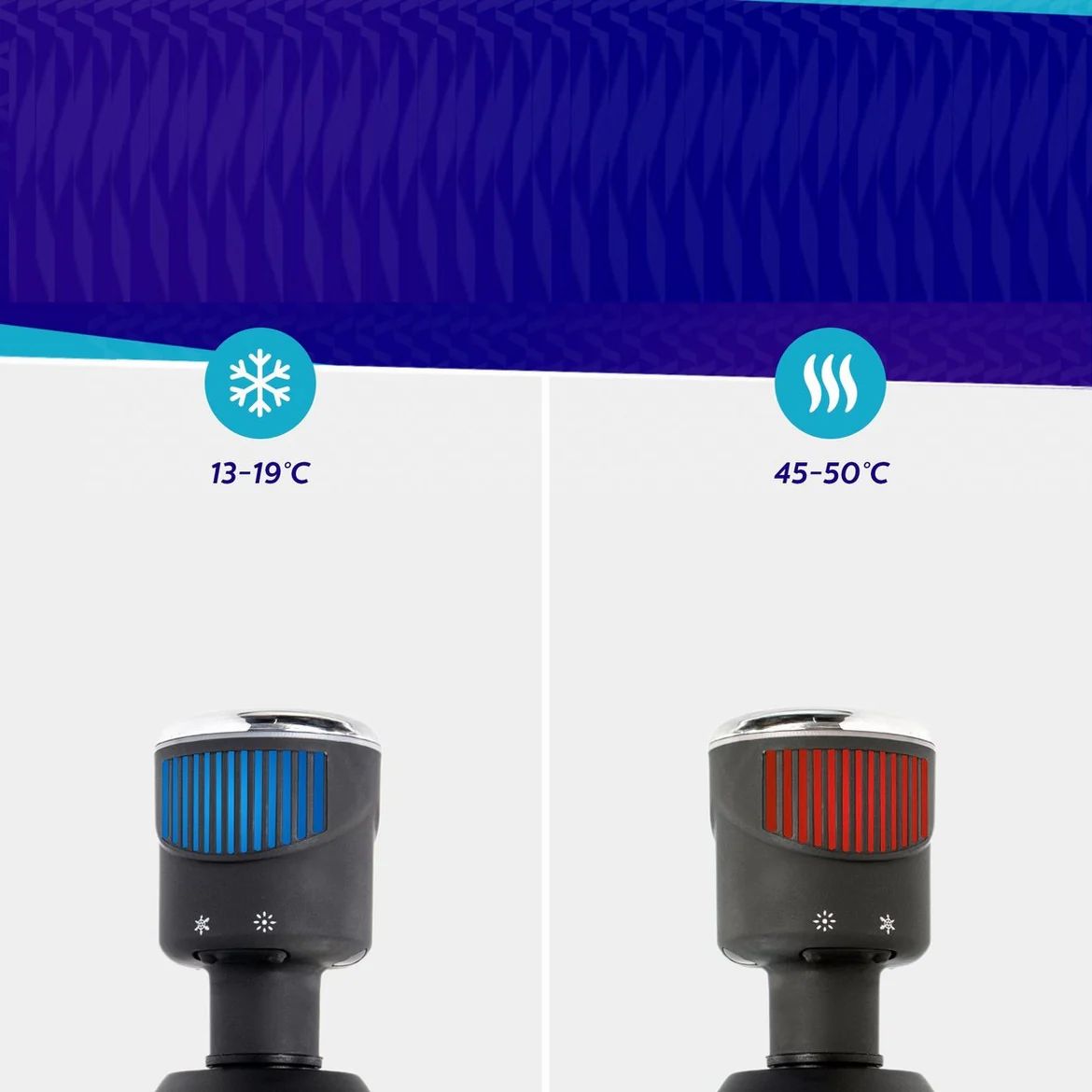 Due testine di temperatura. Blu: 13-19°C. Rosso: 45-50°C.
