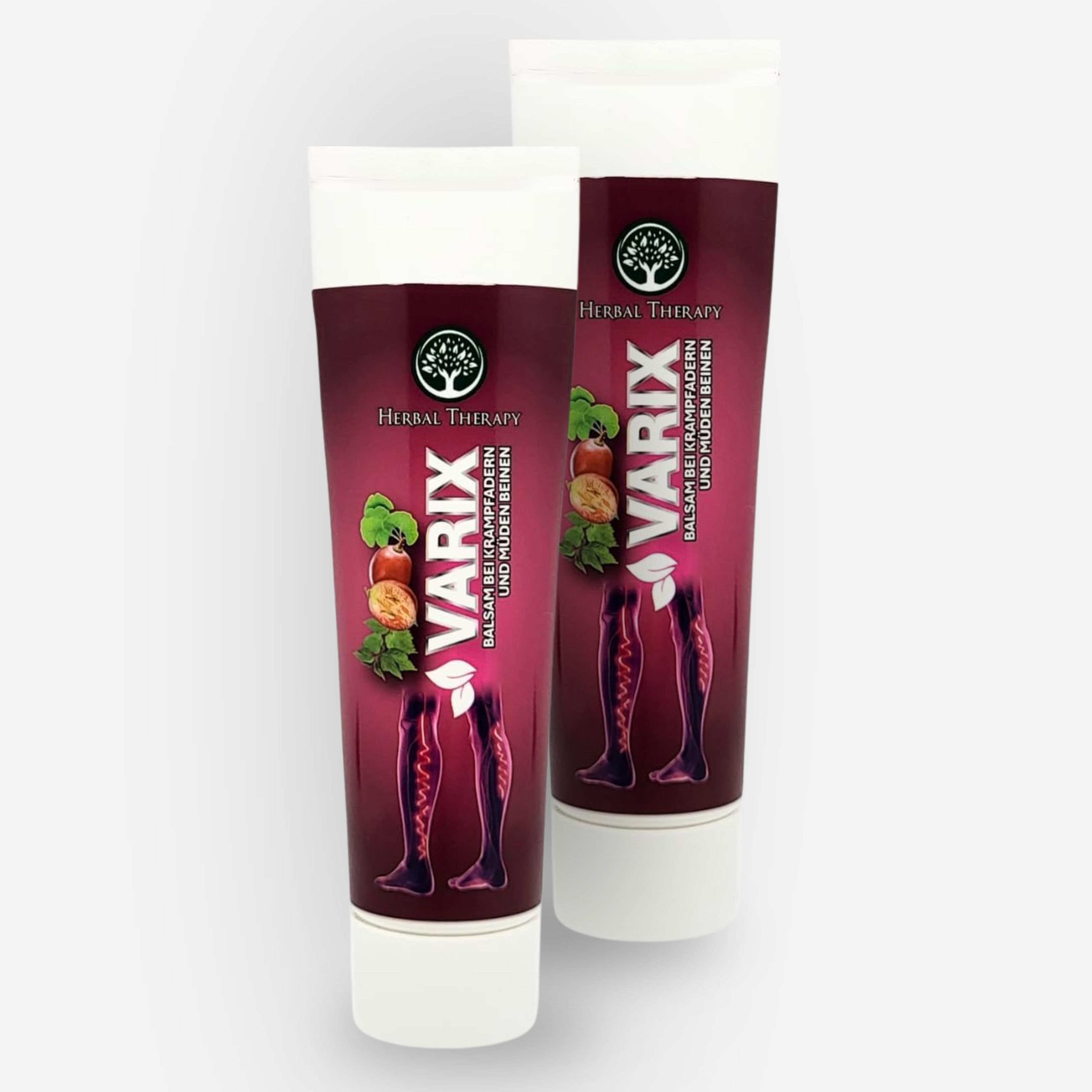 Due tubetti di balsamo VARIX con tappo a vite bianco.