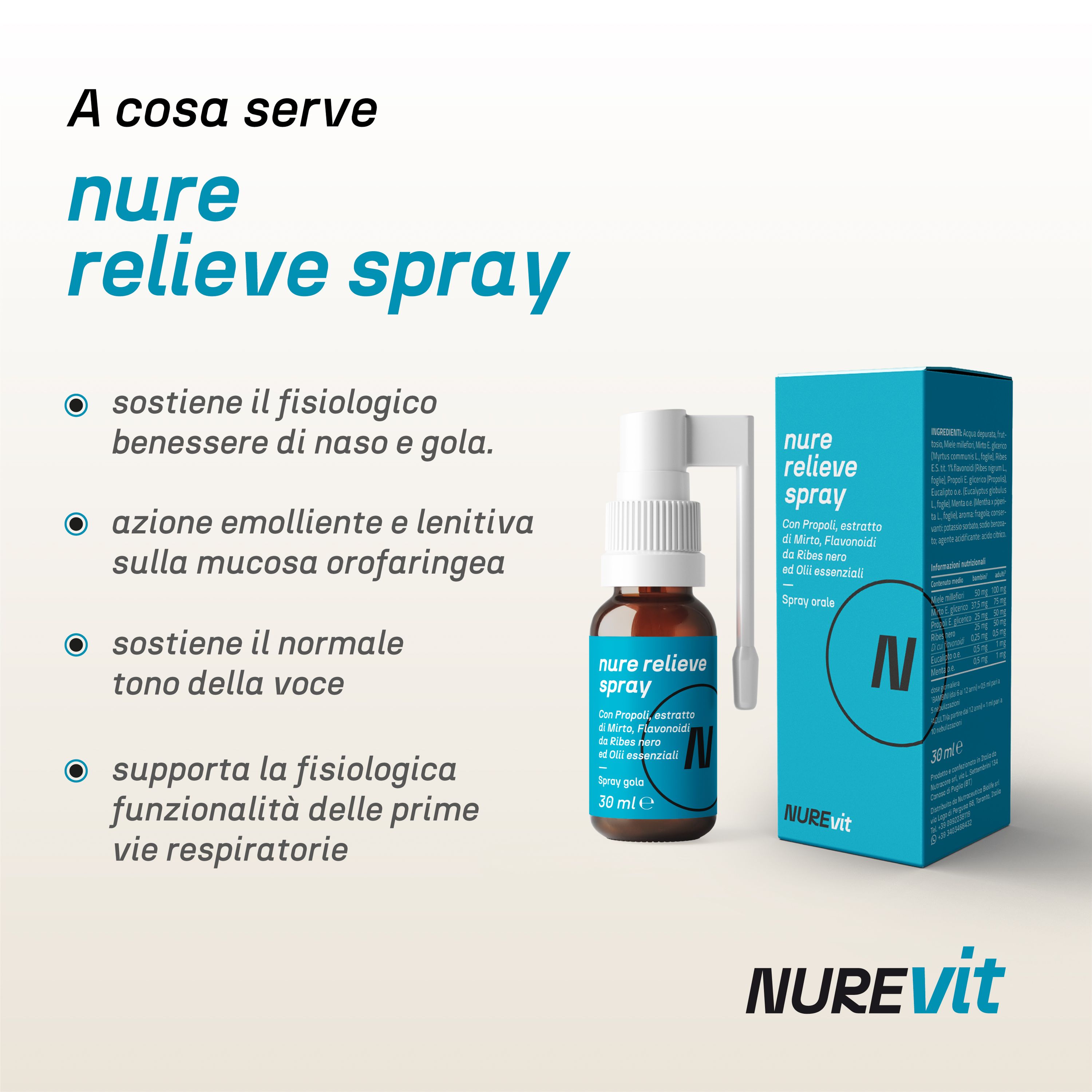 NURE Relieve Soluzione 30 ml| Spray gola ideale per alleviare disturbi causati dai cambi di stagione