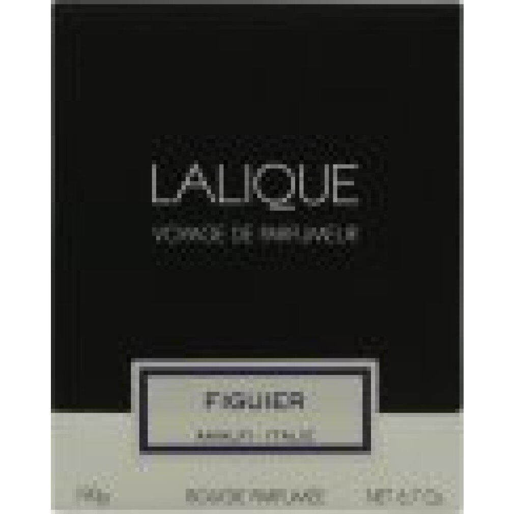 Confezione con scritta: LALIQUE, FIGUIER, BOUGE PARFUMEE. Sfondo nero, testo bianco.