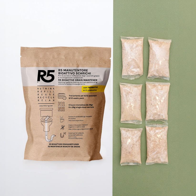 R5 Manutentore Bioattivo Scarichi 6 Monodosi, Additivo con Microrganismi Effettivi