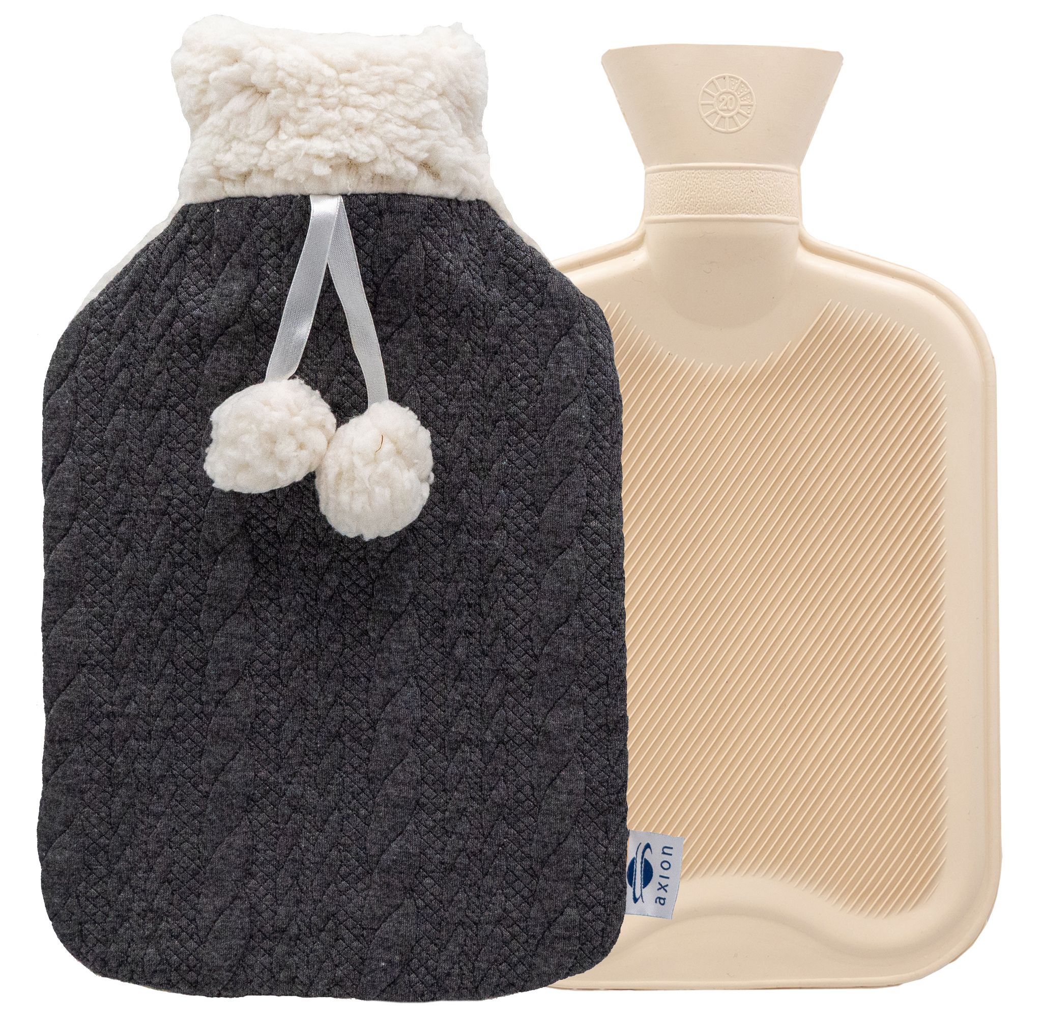 axion borsa dell'acqua calda con copertura in peluche grigio scuro-bianco 33 x 20 cm