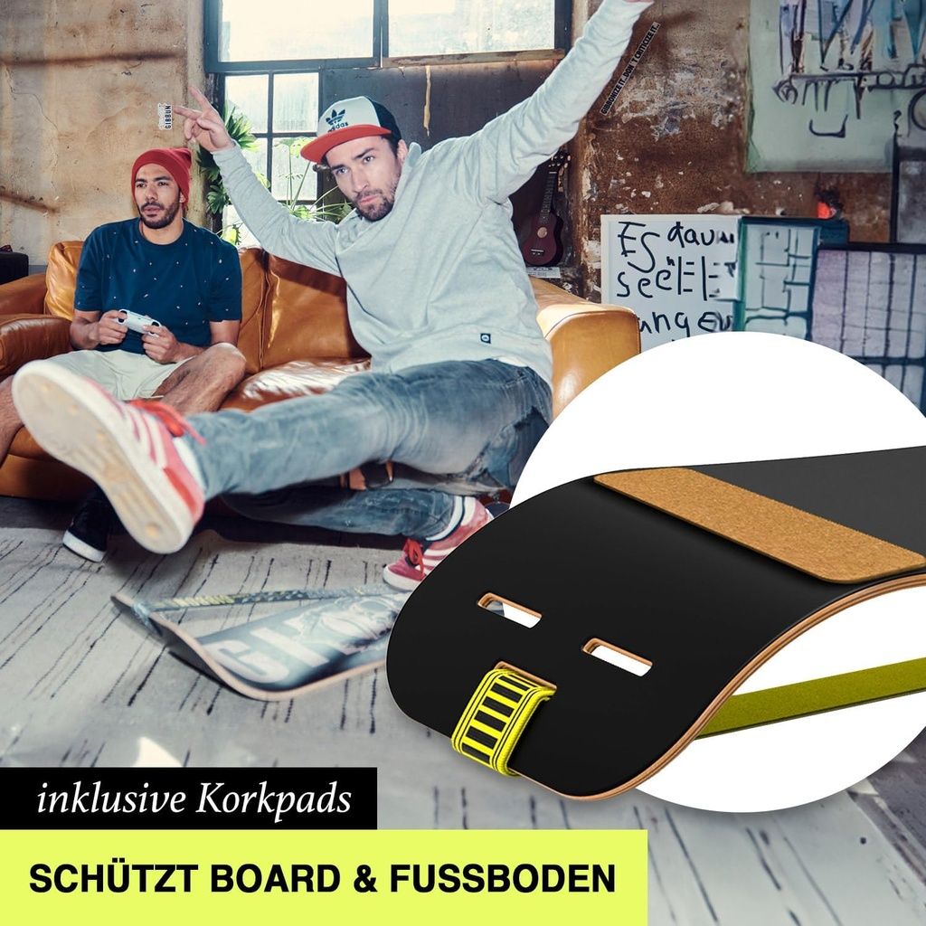 GIBOARD SET - ACTIVE BLACK: Balance Board con pad in sughero inclusi per proteggere tavola e pavimento.