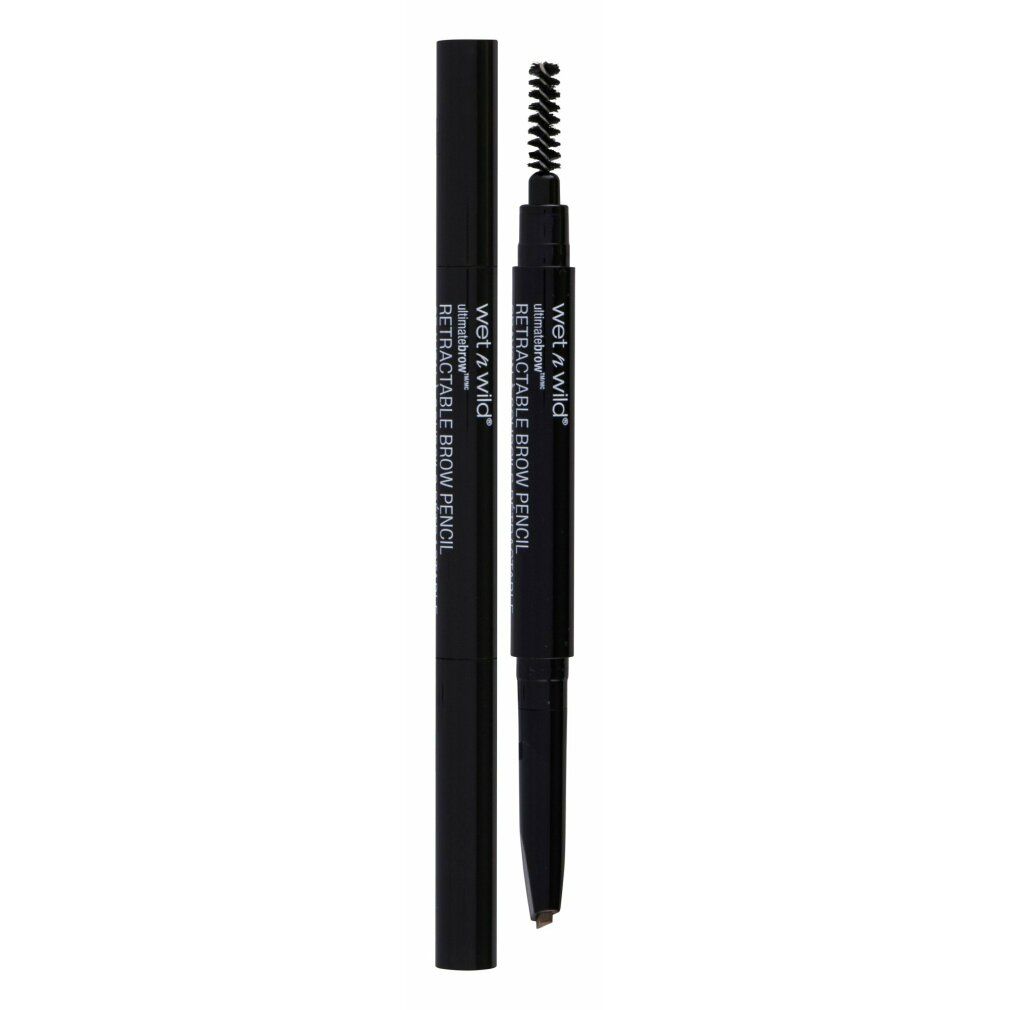 Matita per sopracciglia nera con spazzola e cappuccio. Scritta: wet n wild Ultimate Retractable Brow Pencil.