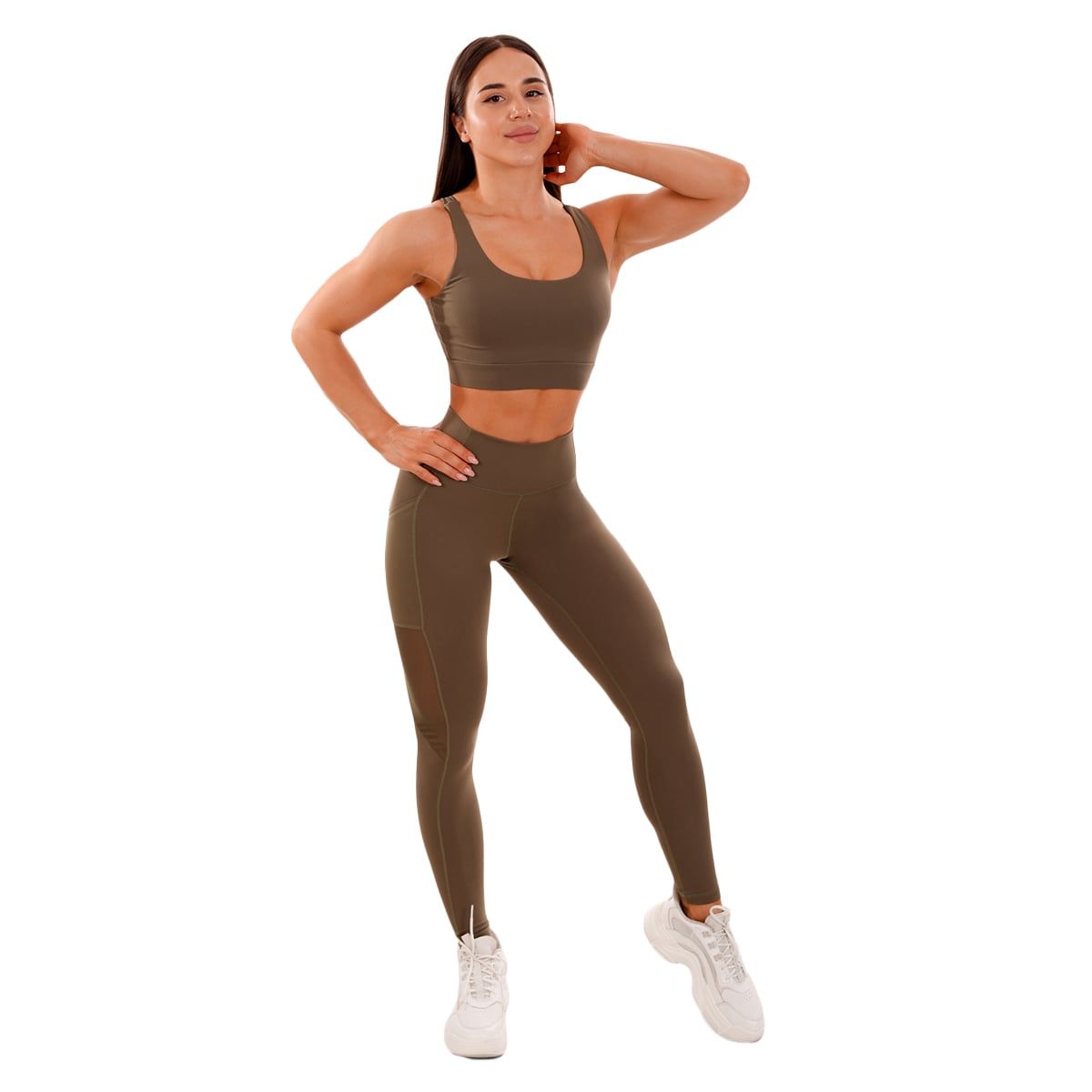 GymBeam Leggings donna Mesh Panel vita alta Olive con tasche