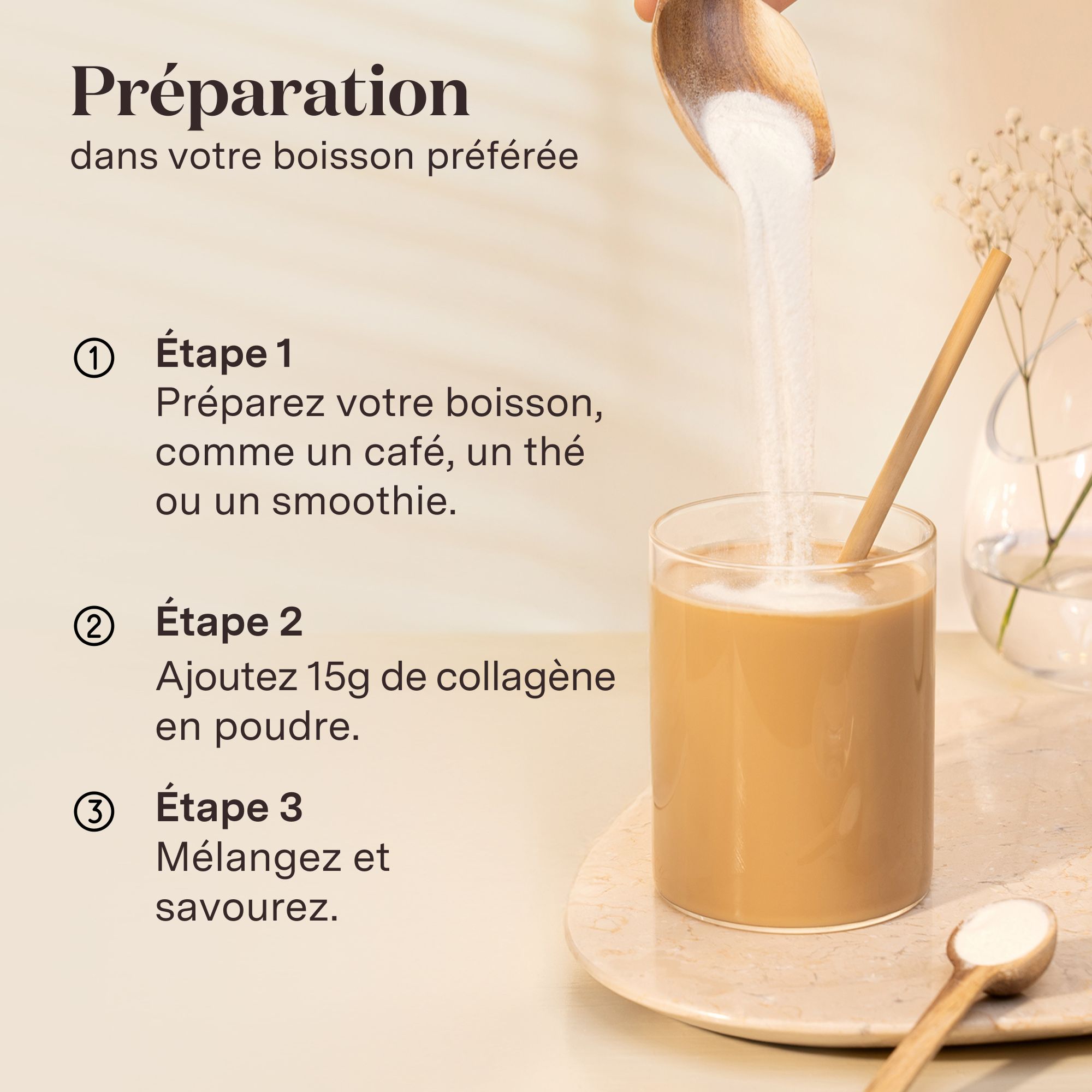 Istruzioni per la preparazione con Glow25 Collagen. Polvere in bevanda.