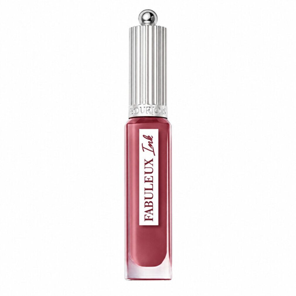 Bourjois Paris Fabuleux Ink. Liquido rosa in flacone trasparente con tappo argentato. Etichetta con testo.