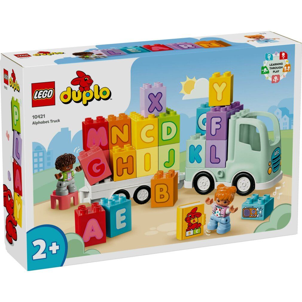 LEGO Duplo Il Camioncino dell'Alfabeto. Camion giocattolo con blocchi di lettere, personaggi e confezione. Età consigliata: 2+. Lettere A, B, C, D, E, F, K, M, N, X, Y.