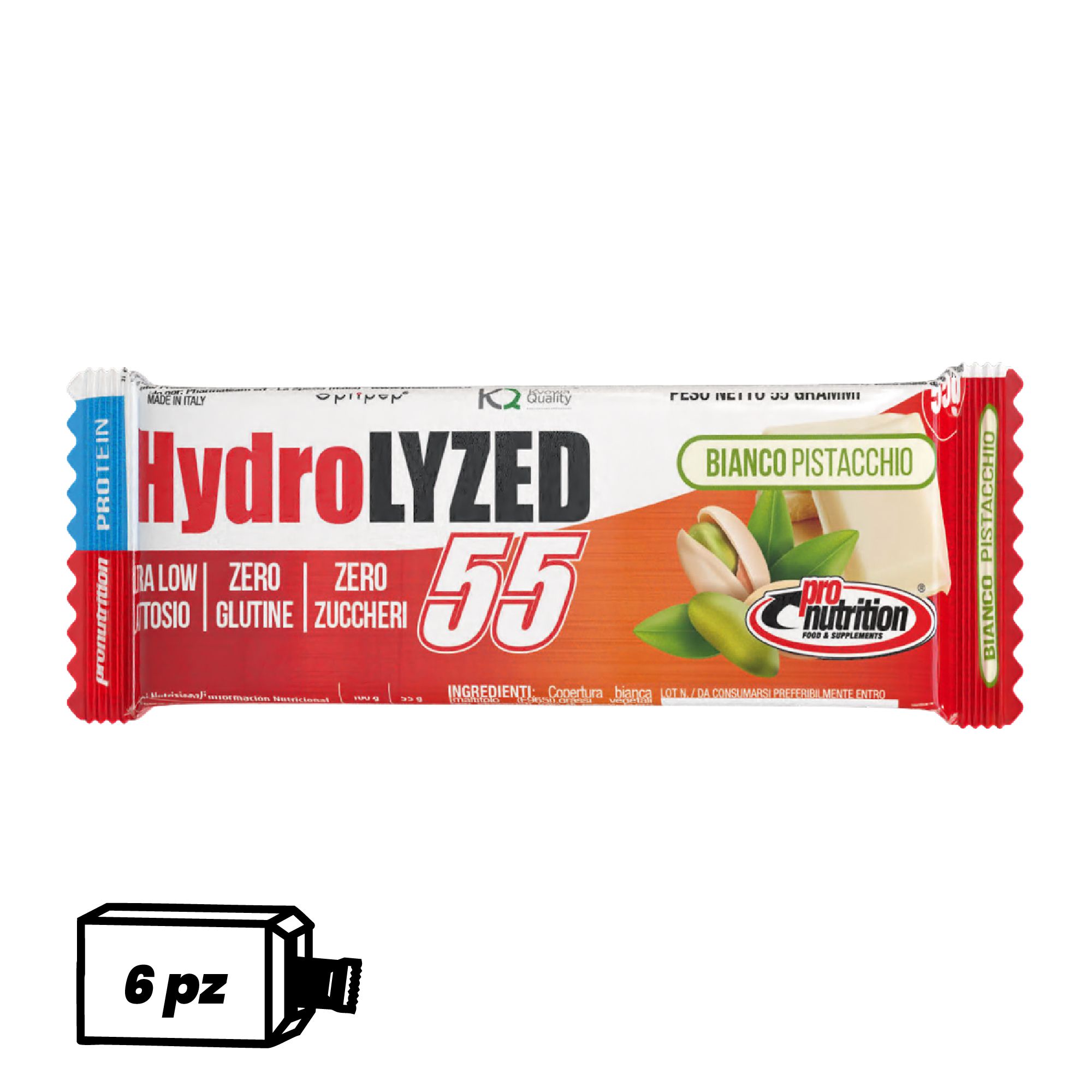Pronutrition Barretta proteica Hydrolized senza zuccheri (6 x 55 gr, Bianco pistacchio)