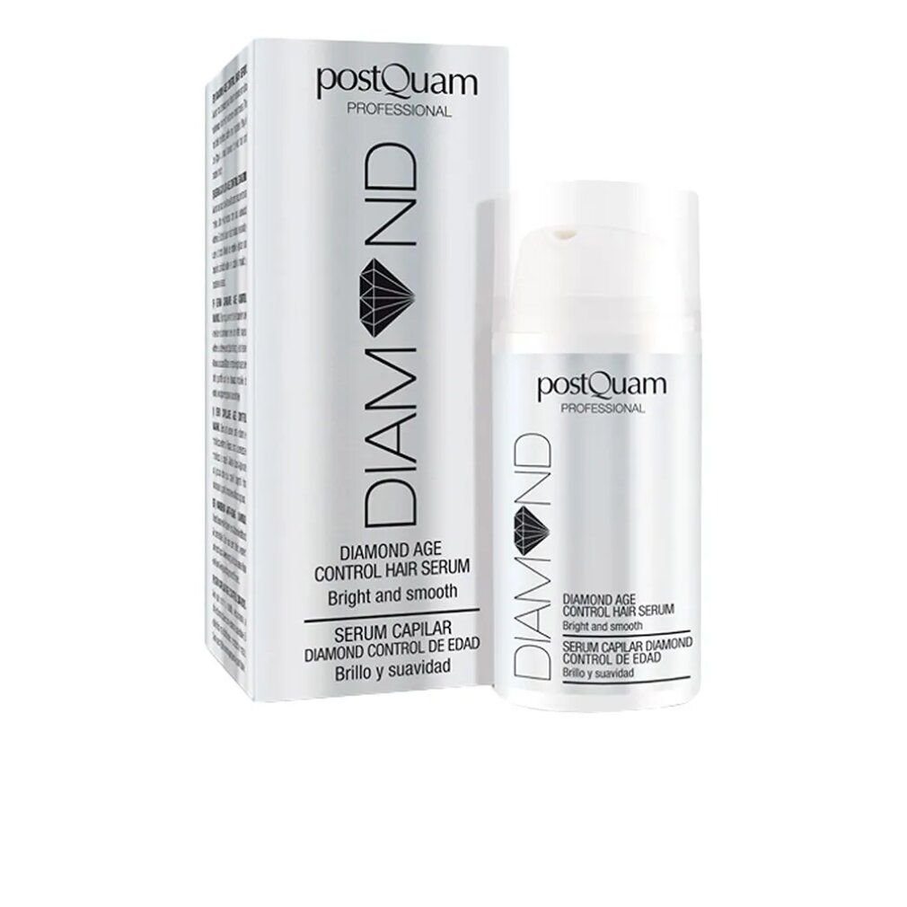 Confezione e flacone. Scritta: Postquam Diamond Age Control Haarserum. Flacone con dosatore.