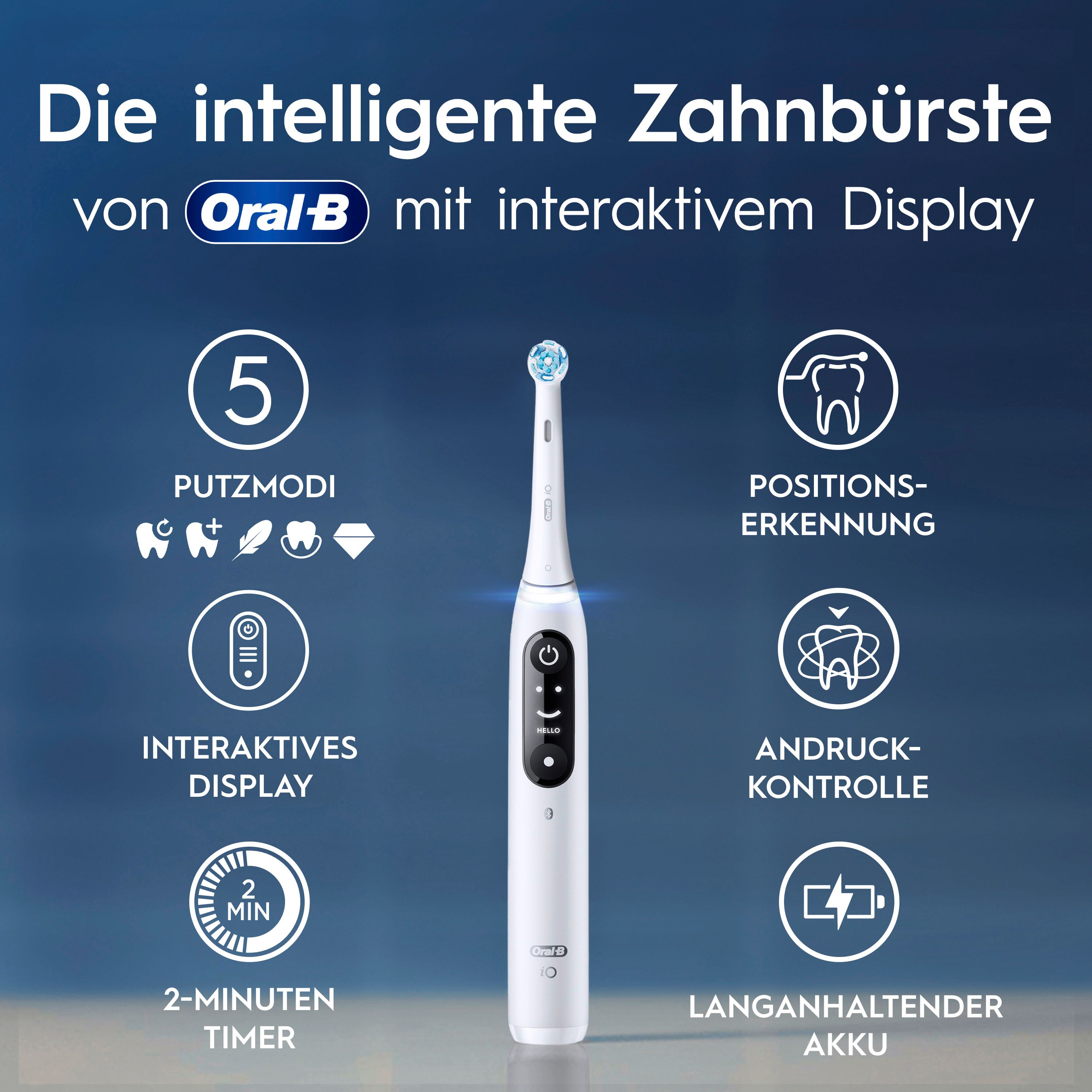 Spazzolino elettrico Oral-B iO Series 6. Caratteristiche: 5 modalità, display interattivo, timer 2 min.