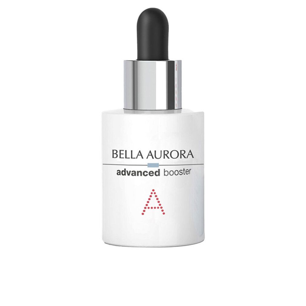 Flacone siero bianco con pipetta nera. Scritta: Bella Aurora, advanced booster, A.