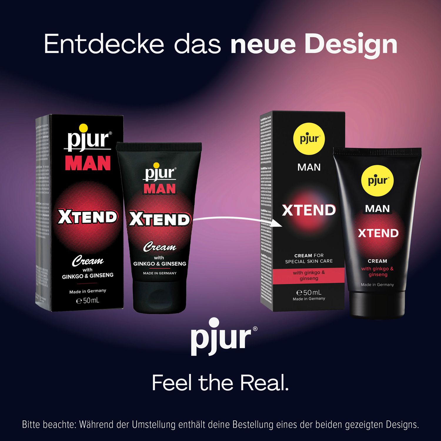 Confronto tra confezioni e tubi pjur® MAN Xtend Cream.