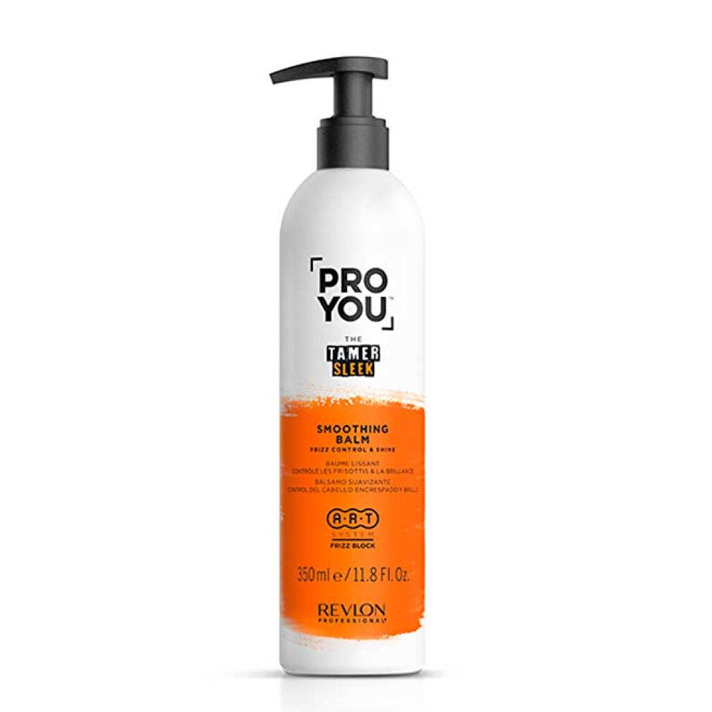 Revlon Proyou The Tamer Sleek Balm, 350ml. Dispenser bianco con etichetta arancione.