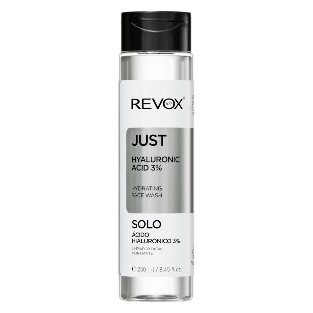 Revox B77 Just Hyaluronic Acid 3% Hydrating Face Wash in flacone trasparente con tappo nero.