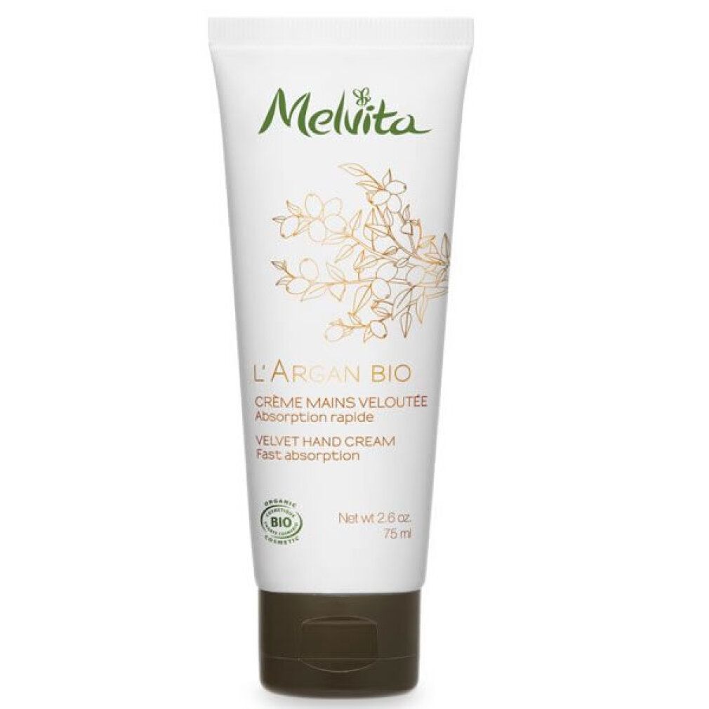 Tubo di Melvita L'Argan Bio Crema Mani Vellutata, 75 ml.