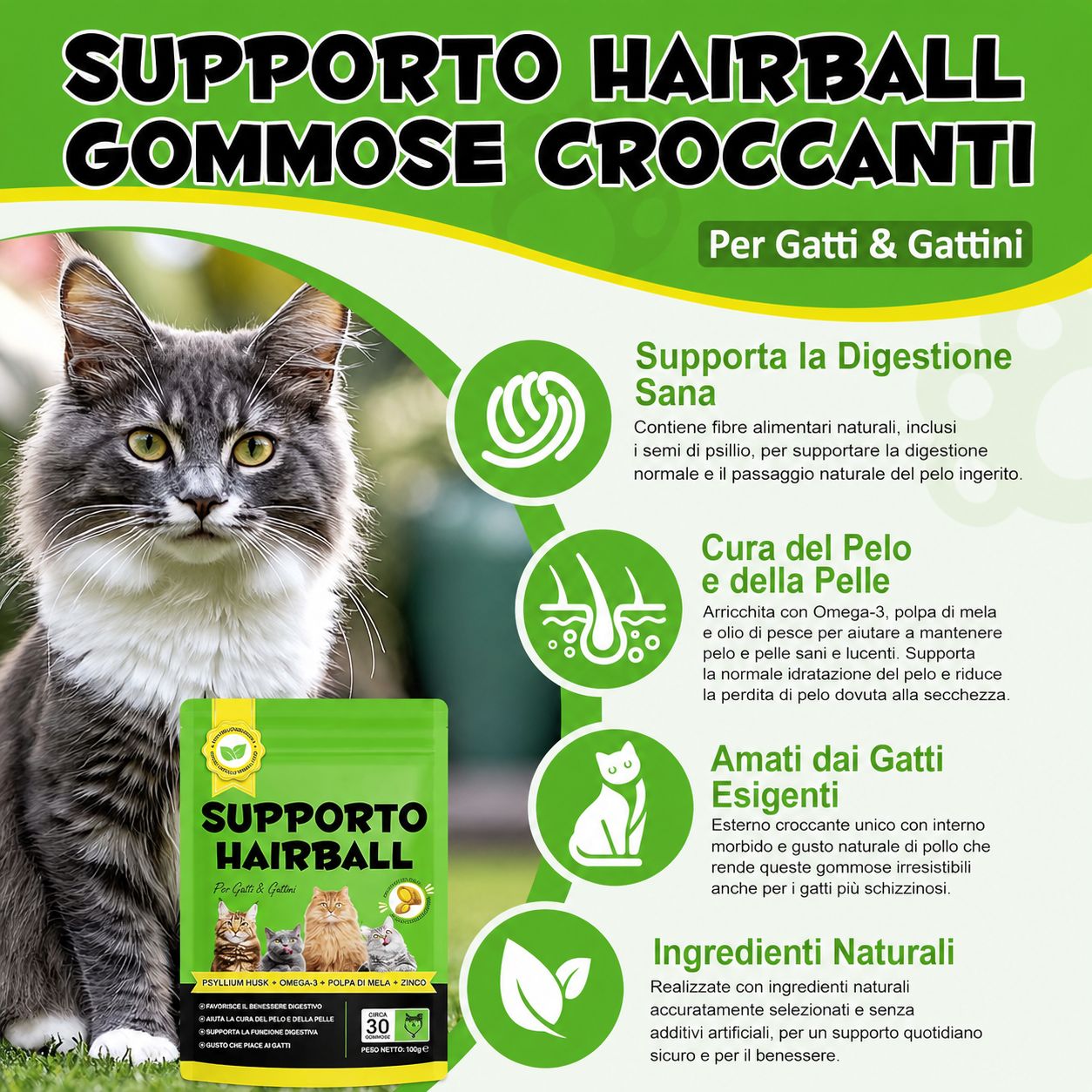 Abodiuss anti boli di pelo per gatti
