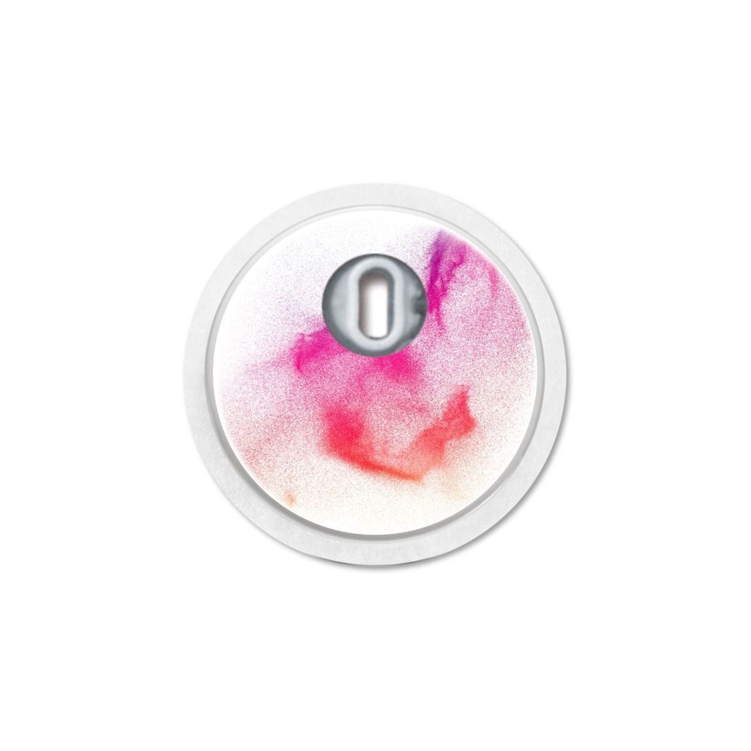 Adesivo rotondo con design a polvere colorata e un elemento argentato con il numero 0.