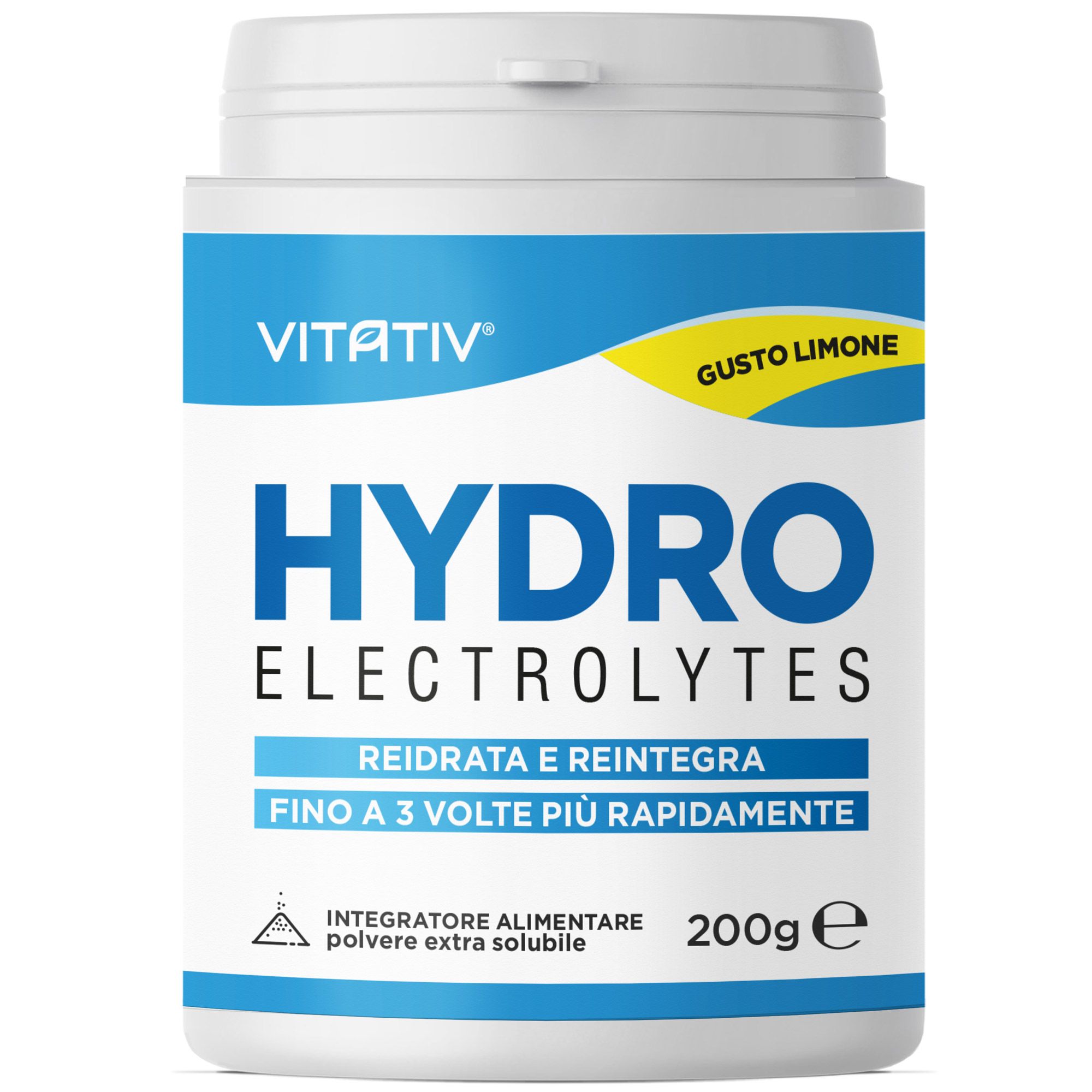 VITATIV® HYDRO Elettroliti con Sali Minerali e Vitamina C - Gusto Limone - 200 g (Fino a 25 L)