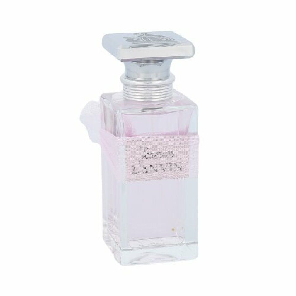 Flacone di profumo. Flacone rettangolare con tappo argentato. Liquido rosa. Nastro con logo.