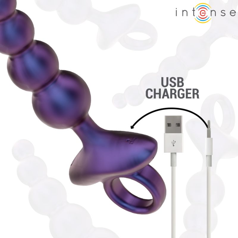 Plug anale viola con cavo di ricarica USB. Marchio Intense.