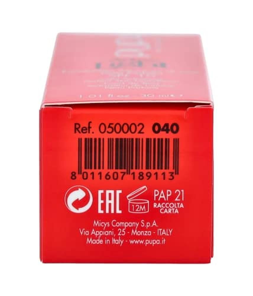 Confezione del prodotto rossa. Codice a barre, testo e loghi. Informazioni sulla produzione.