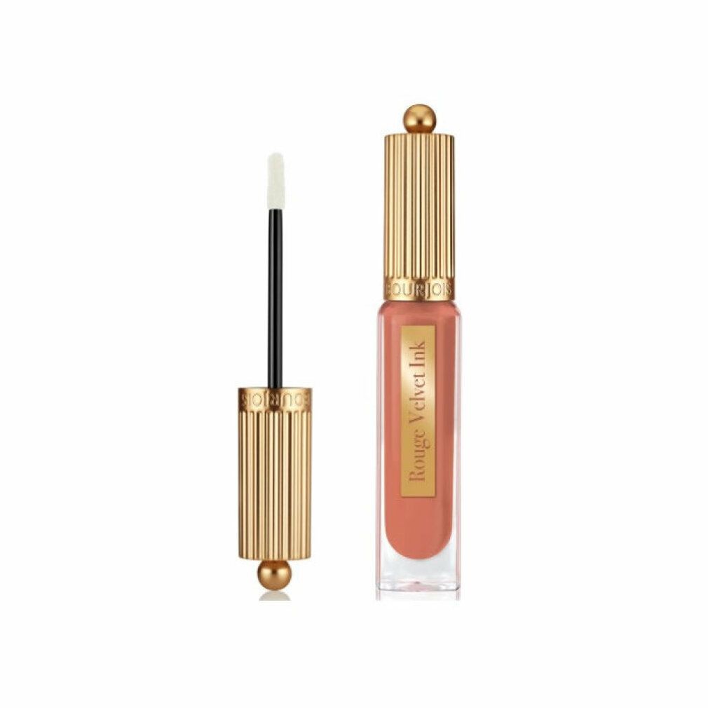 Inchiostro labbra con applicatore. Flacone trasparente, tappo dorato scanalato. Scritta: Rouge Velvet Ink.