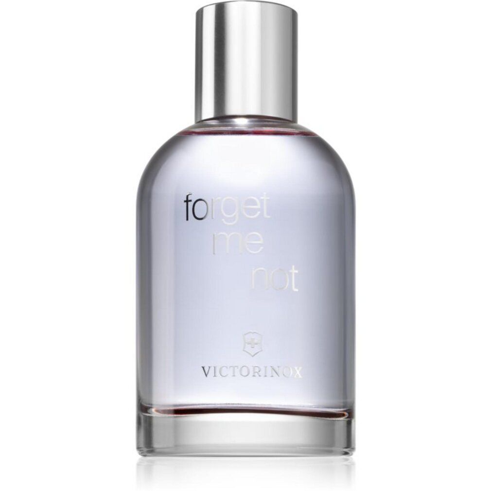 Flacone di profumo con tappo argentato e liquido azzurro. Nome del prodotto e logo sul flacone.